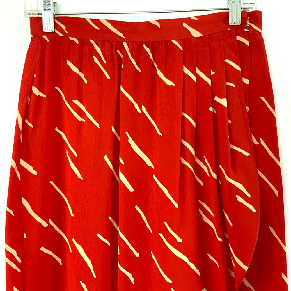 Vintage Christian Dior Red Silk Wrap Front Midi Skirt Luxury Size 10 - Picture 9 of 16